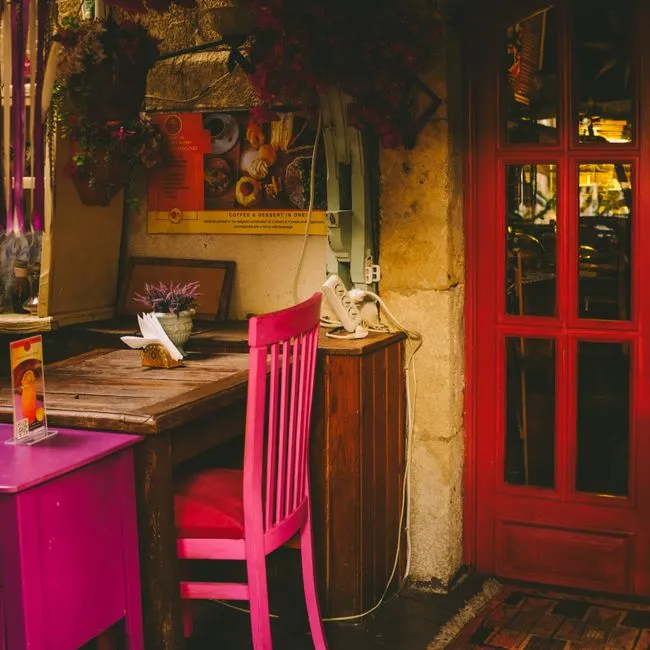 A cosy corner table set for two